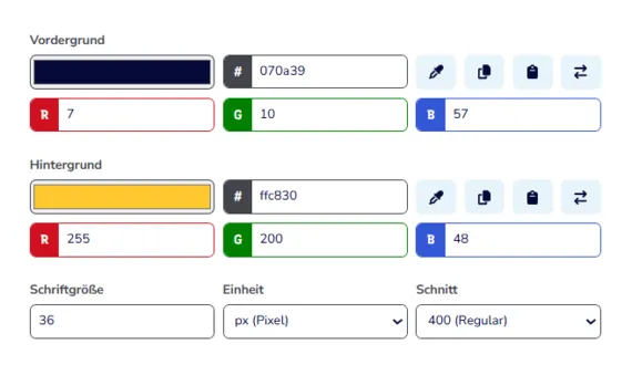 Benutzeroberfläche eines Online-Farbkontrast-Rechners